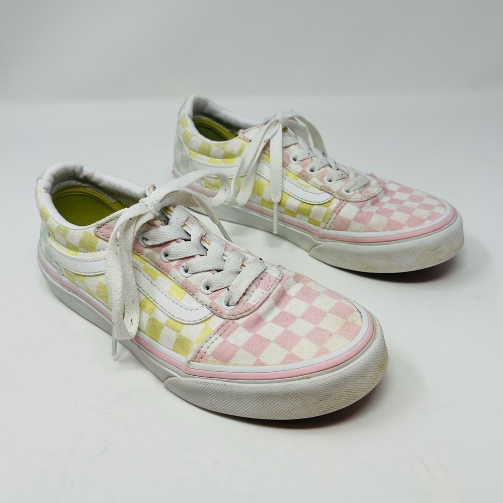 Vans Kids Pastel Pink Yellow Blue Checker Board Old Skool Sneakers Size 2.5